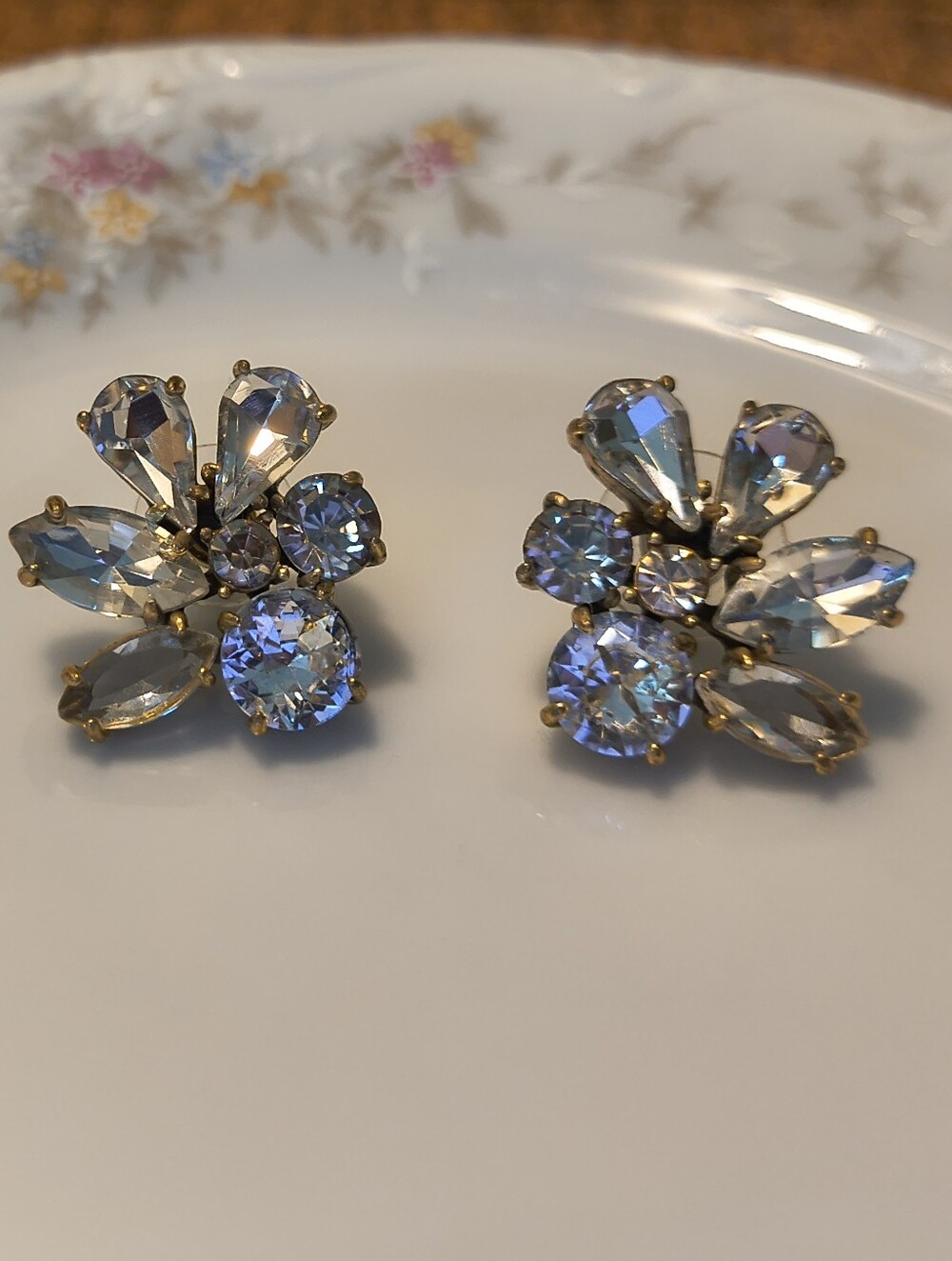 J Crew Earrings Crystal Cluster Stud Gold Brass Tone Radiant Sparkle